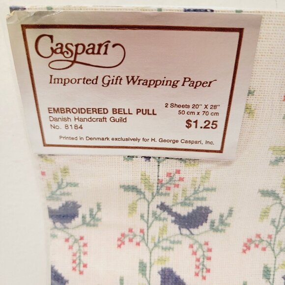 Vtg Embroidered Bell Pull Blue Bird Danish Floral Themed Gift Wrapping Paper - Picture 2 of 5